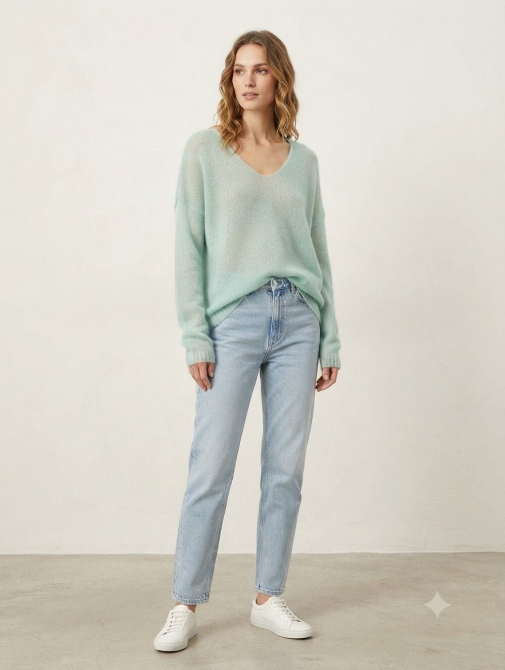 Light Blue V-Neck Women's Sweater